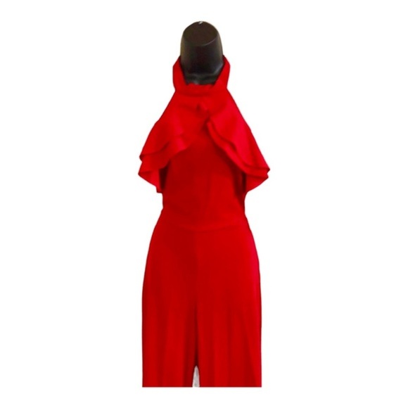 Bebe red Ruffle front belted sleeveless open back Halter Jumpsuit size‎ 2 new - Picture 13 of 15